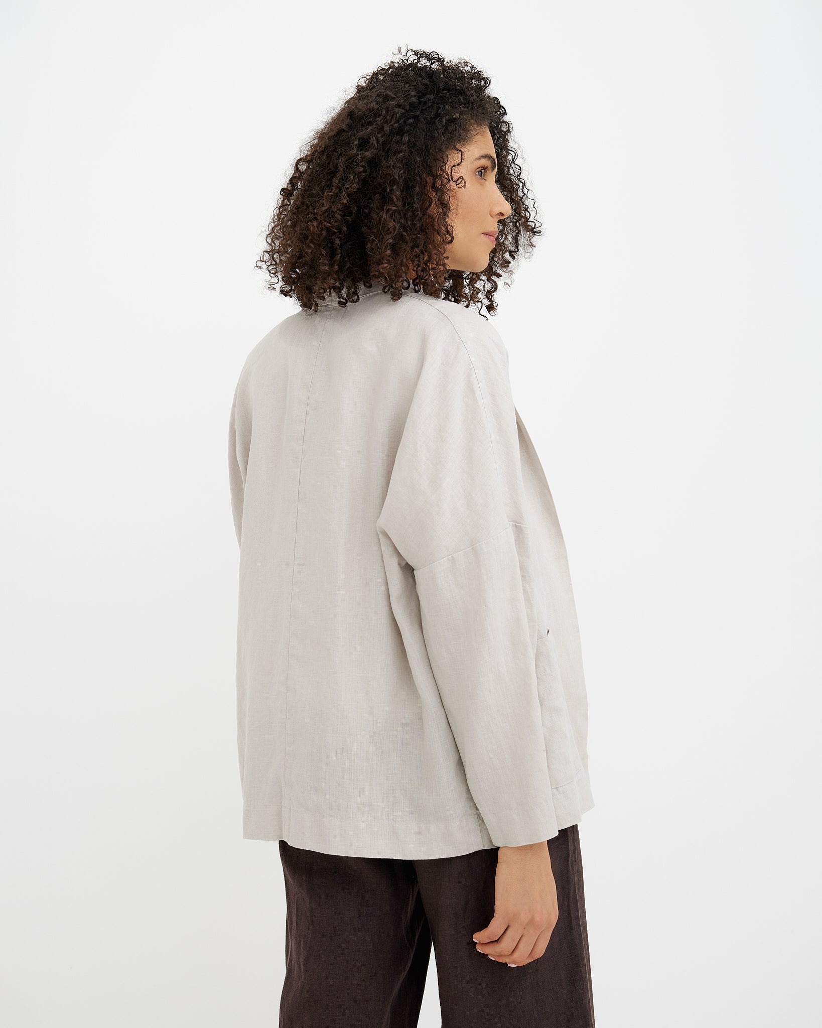 MagicLinen Natural Flax LOS ANGELES jacket worn open for everyday layering  