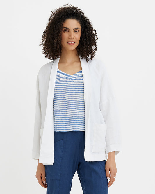 MagicLinen White Linen Jacket SAN FRANCISCO, stonewashed European flax linen modelBoxOn