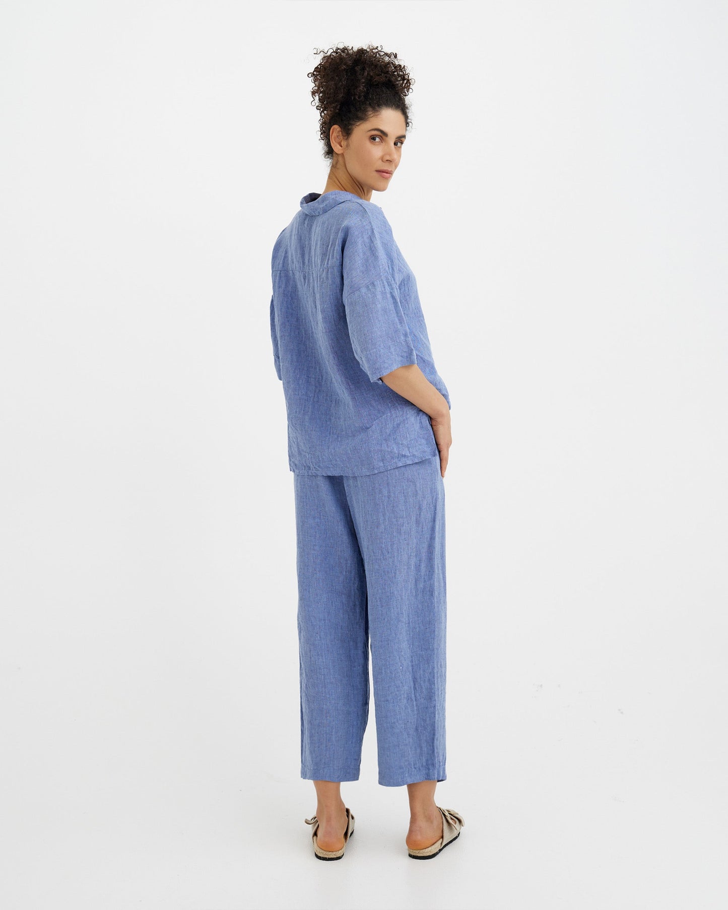 Linen pajama set AVEIRA in Denim chambray