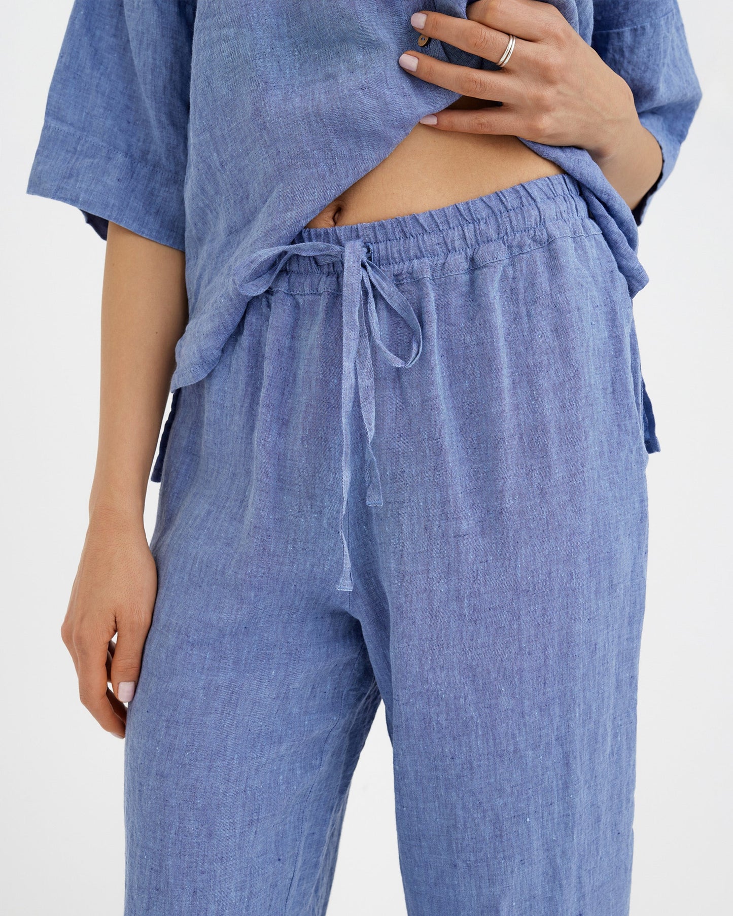 Linen pajama set AVEIRA in Denim chambray
