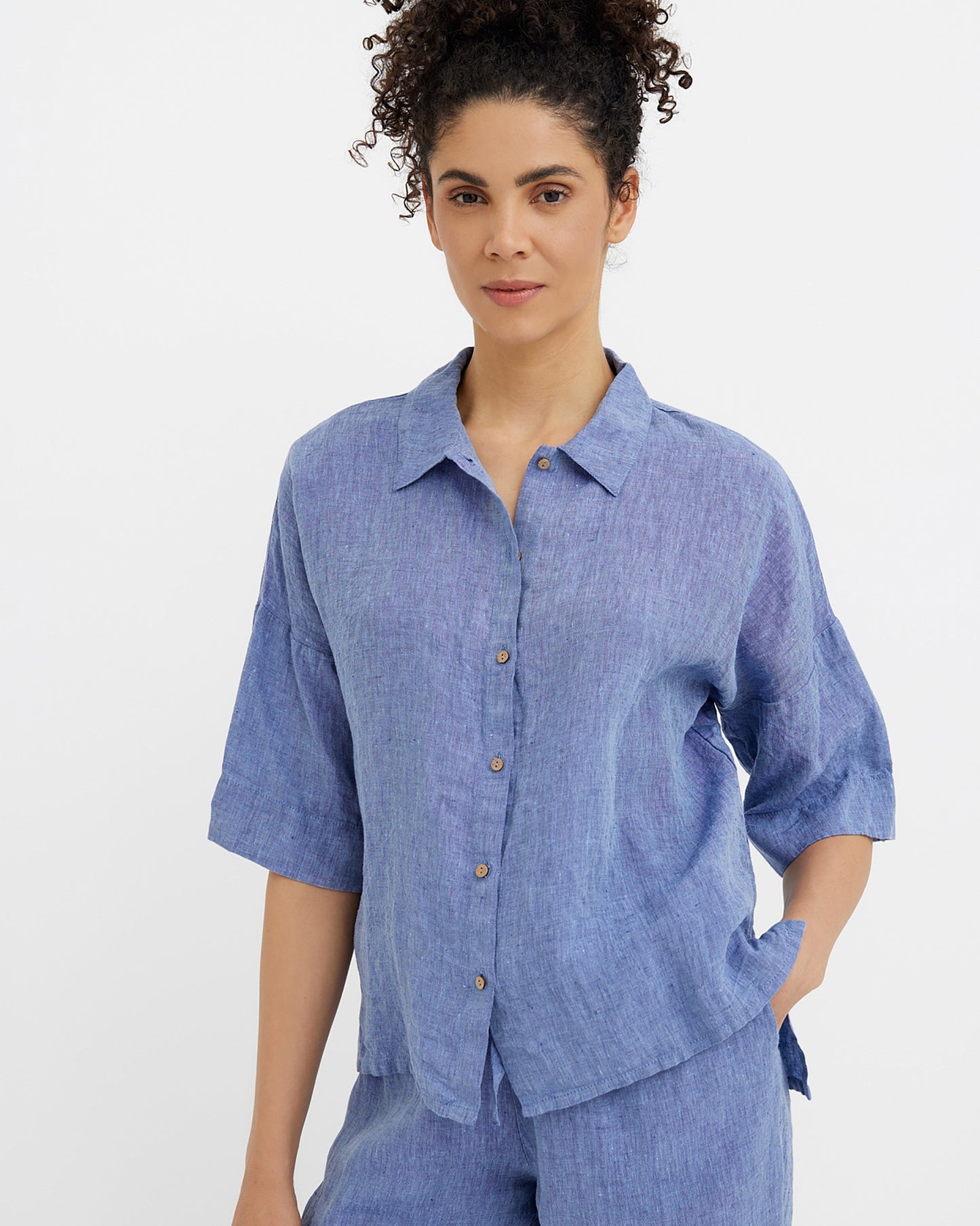 Linen pajama set AVEIRA in Denim chambray