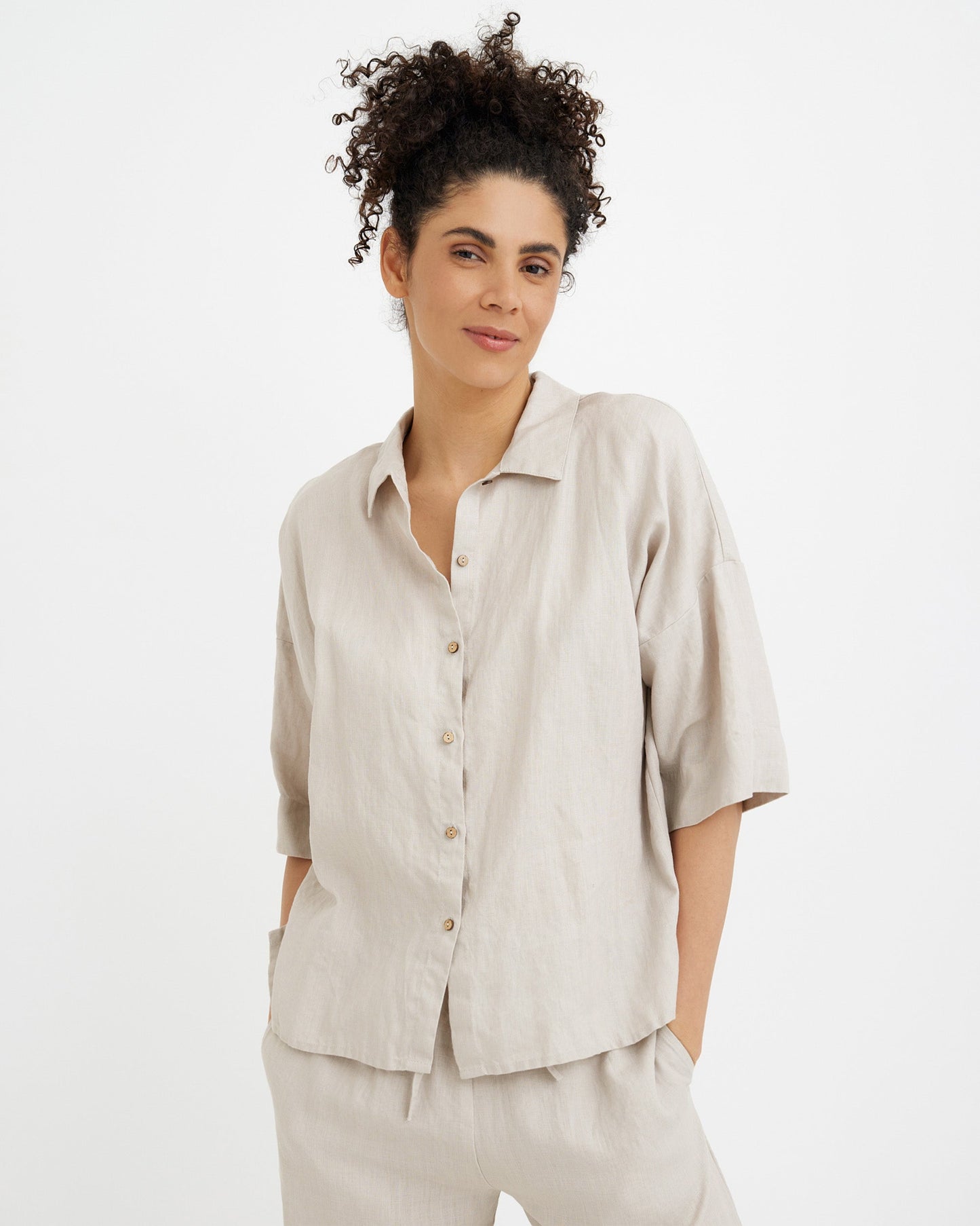 Linen pajama set AVEIRA in Natural flax