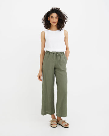 MagicLinen Mist green Linen Pants CURACAO, 100% European flax linen 180 gsm plain weave  modelBoxOn