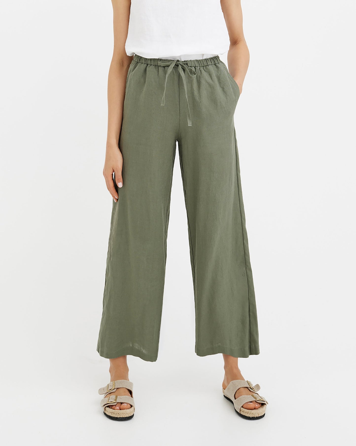 MagicLinen Mist green CURACAO women’s relaxed straight-leg full-length linen pants  