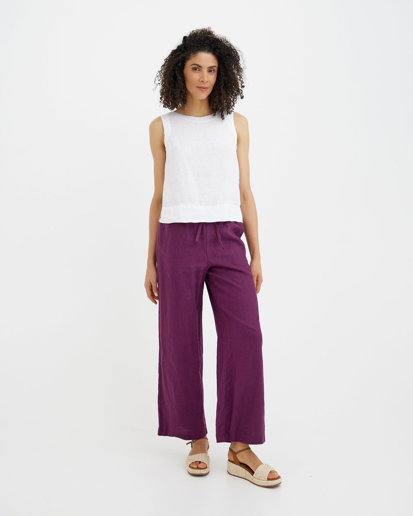 MagicLinen White linen top with classic round neckline