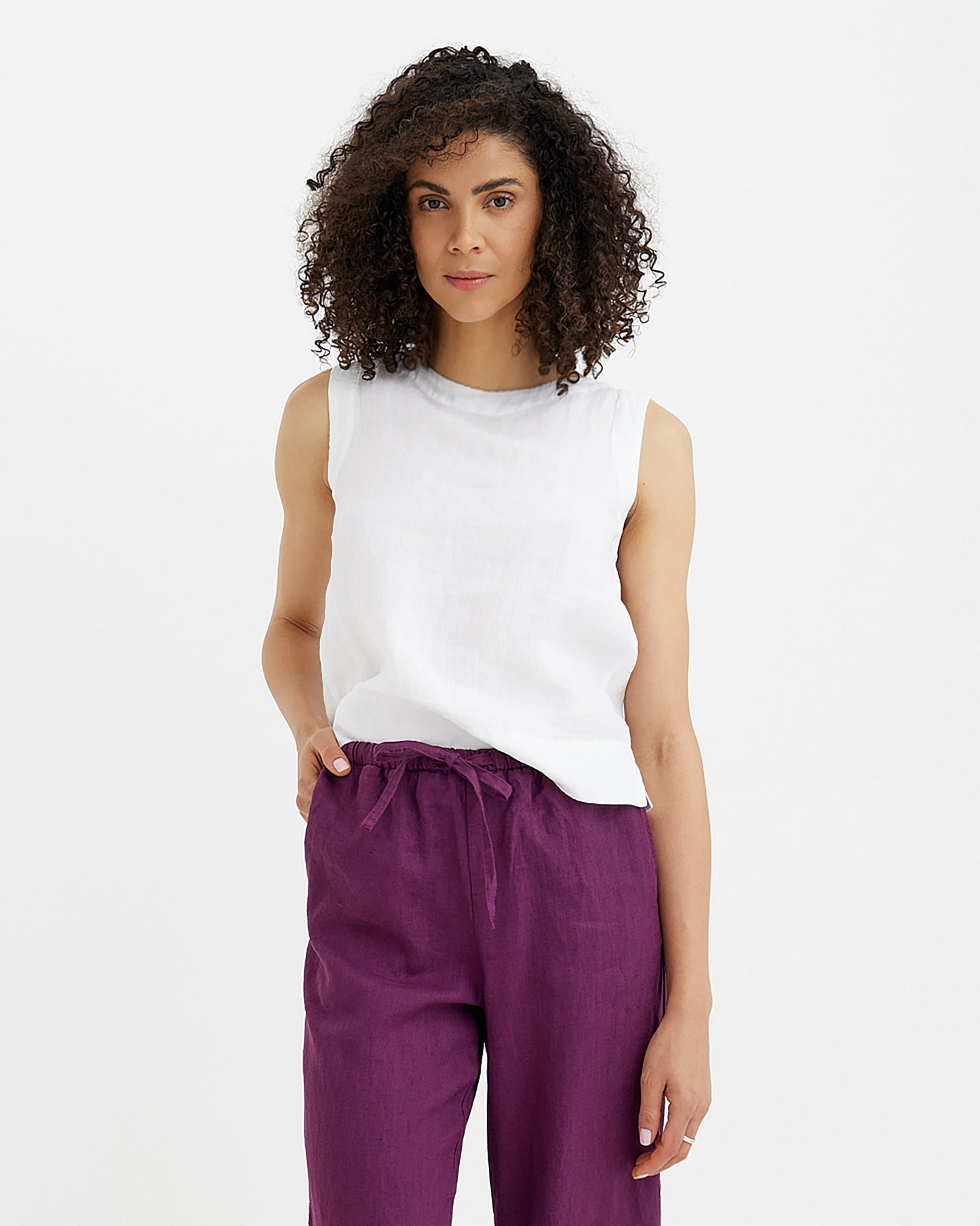 MagicLinen White linen top with classic round neckline