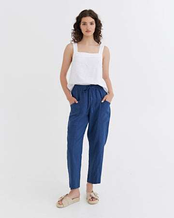 Linen Pants SARDINIA in Deep navy blue | MagicLinen modelBoxOn