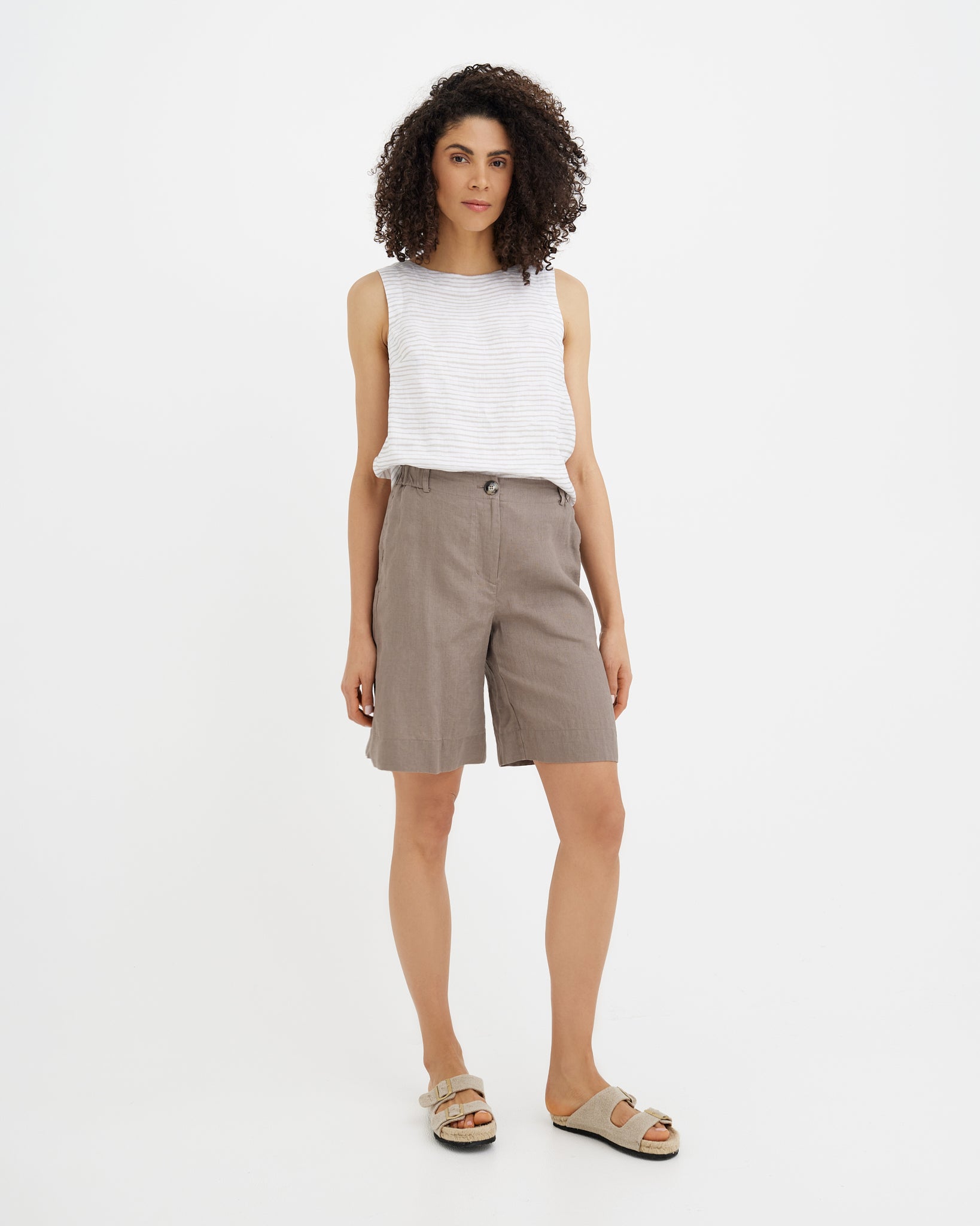 MagicLinen Deep Taupe MAINE knee-length linen shorts with mid-rise waist  
