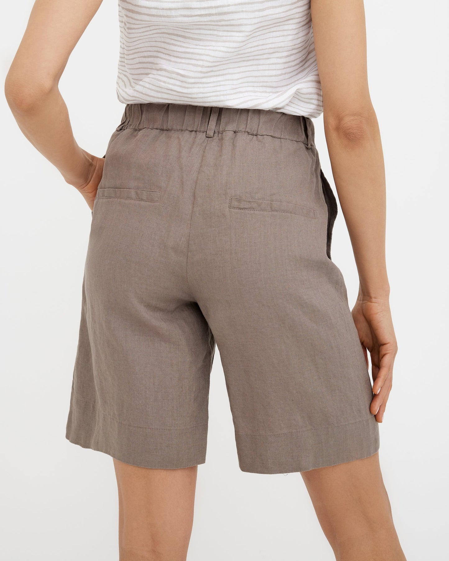 MagicLinen Deep Taupe women’s midweight linen shorts with elasticated back waistband  
