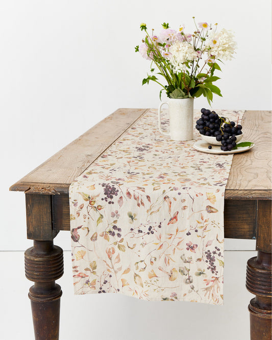 Linen Table Runner in Autumn forest Print | MagicLinen