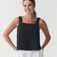 Linen tank top OLINDA in Black | MagicLinen modelBoxOn