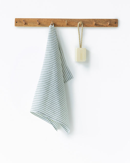 Linen tea towel in Striped in Forest Green | MagicLinen