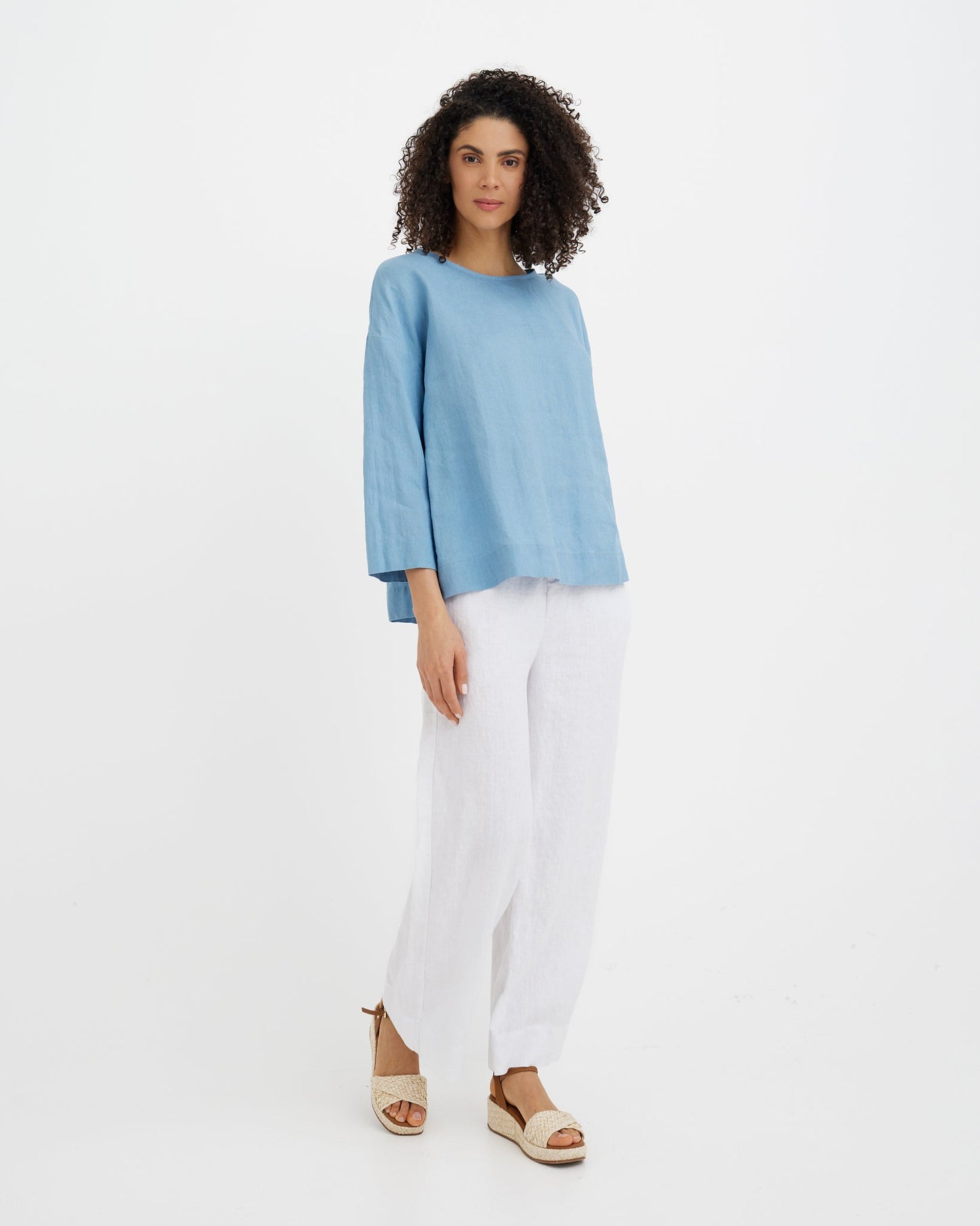 MagicLinen soft blue Linen Top AMSTERDAM with relaxed A-line silhouette  