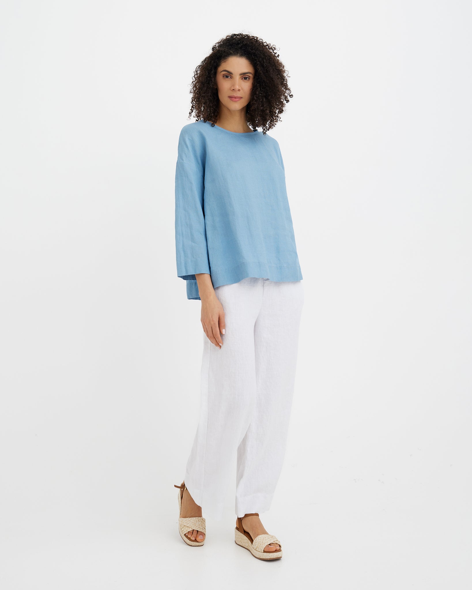 MagicLinen soft blue Linen Top AMSTERDAM with relaxed A-line silhouette  