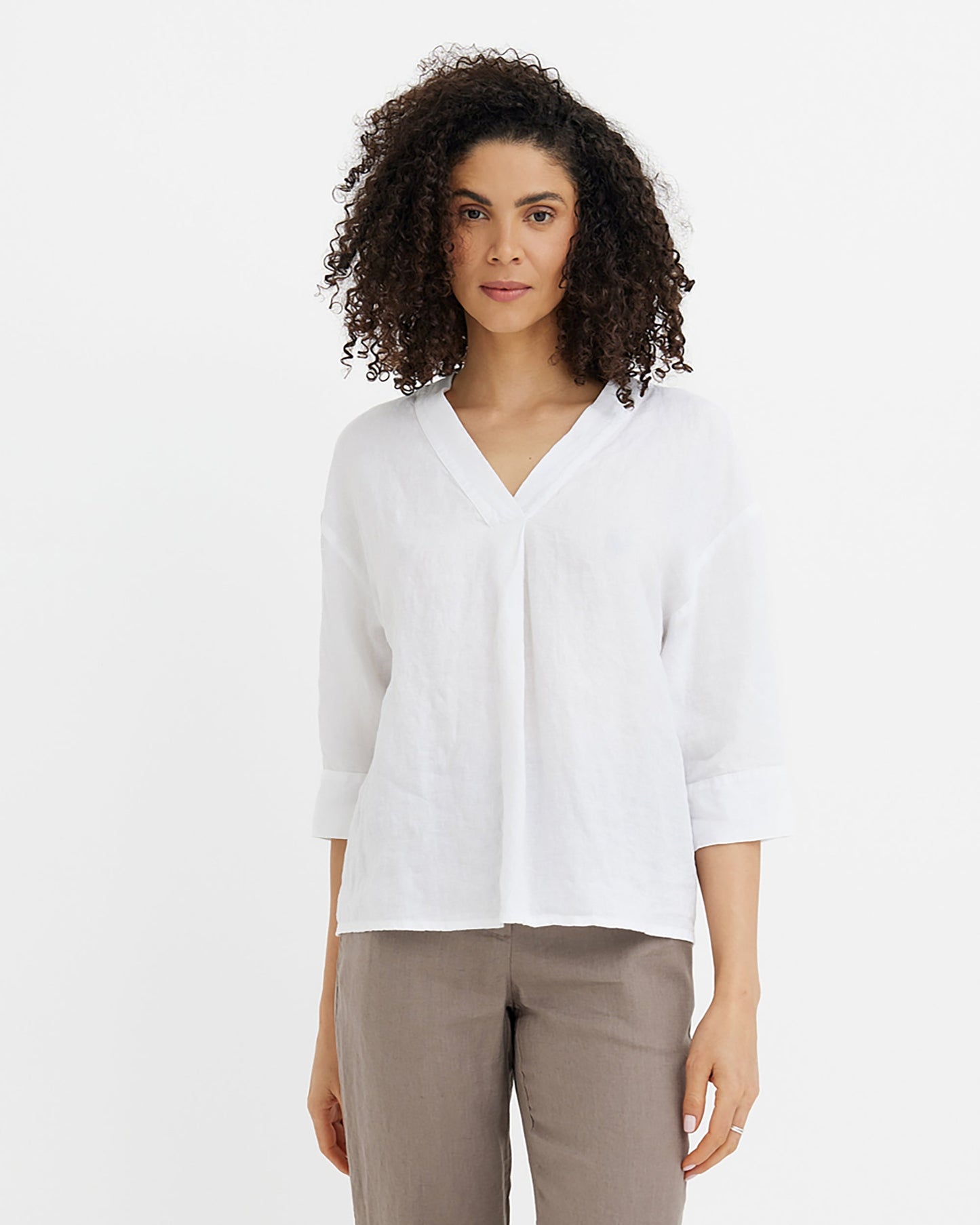 MagicLinen White Linen Top ST. TROPEZ, 100% European flax linen stonewashed modelBoxOn2