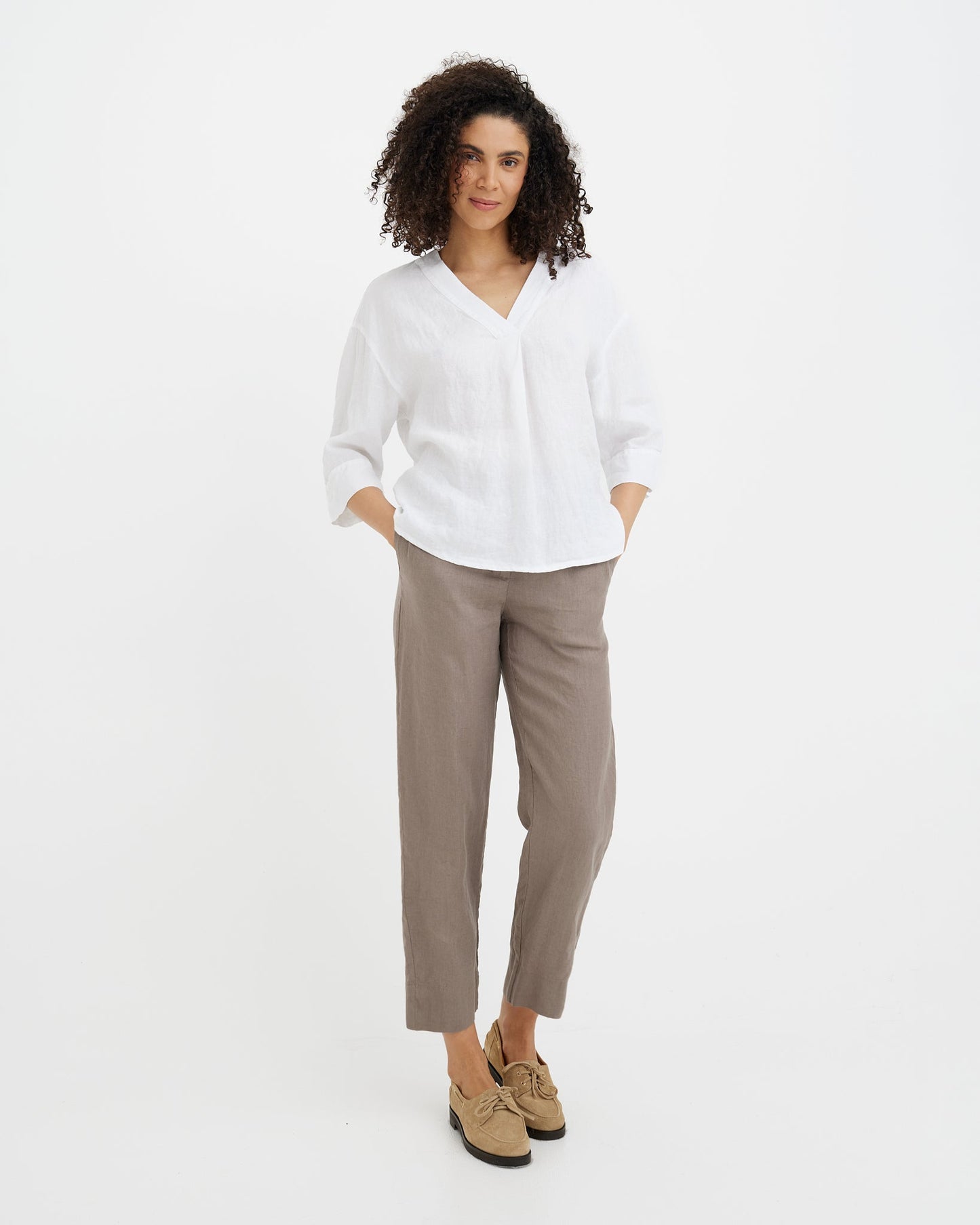 MagicLinen White ST. TROPEZ linen top with relaxed A-line silhouette