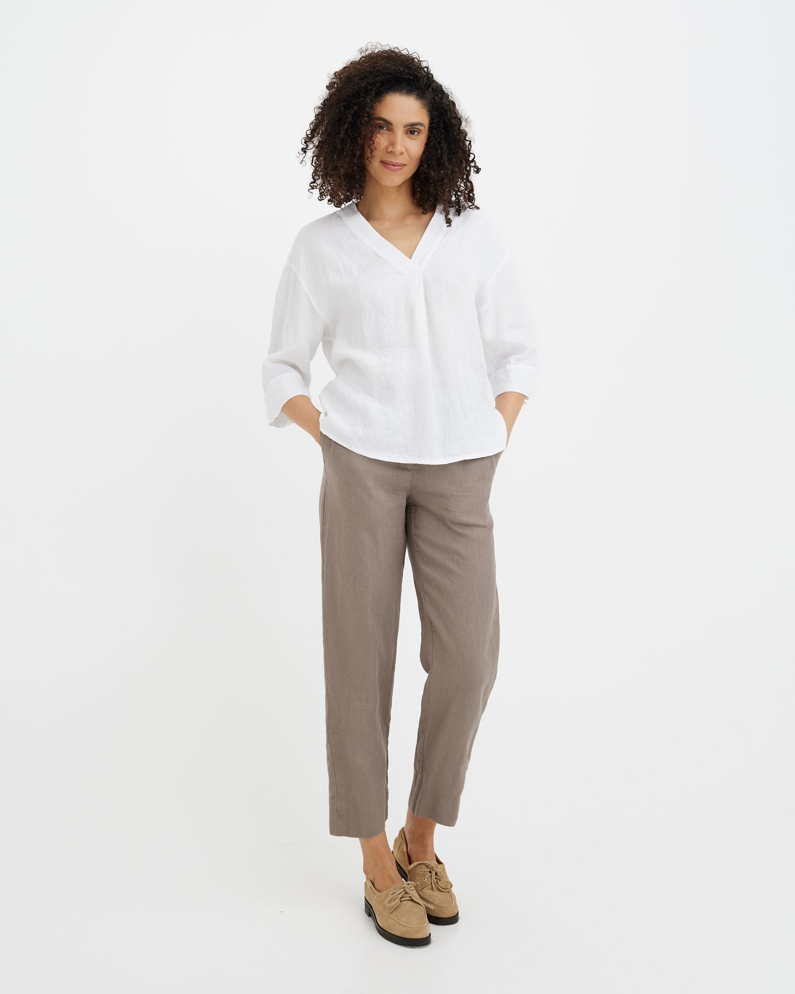 MagicLinen White ST. TROPEZ linen top with relaxed A-line silhouette