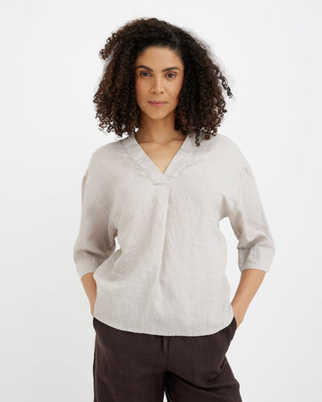 MagicLinen Natural Flax Linen Top ST. TROPEZ, 100% European flax linen stonewashed