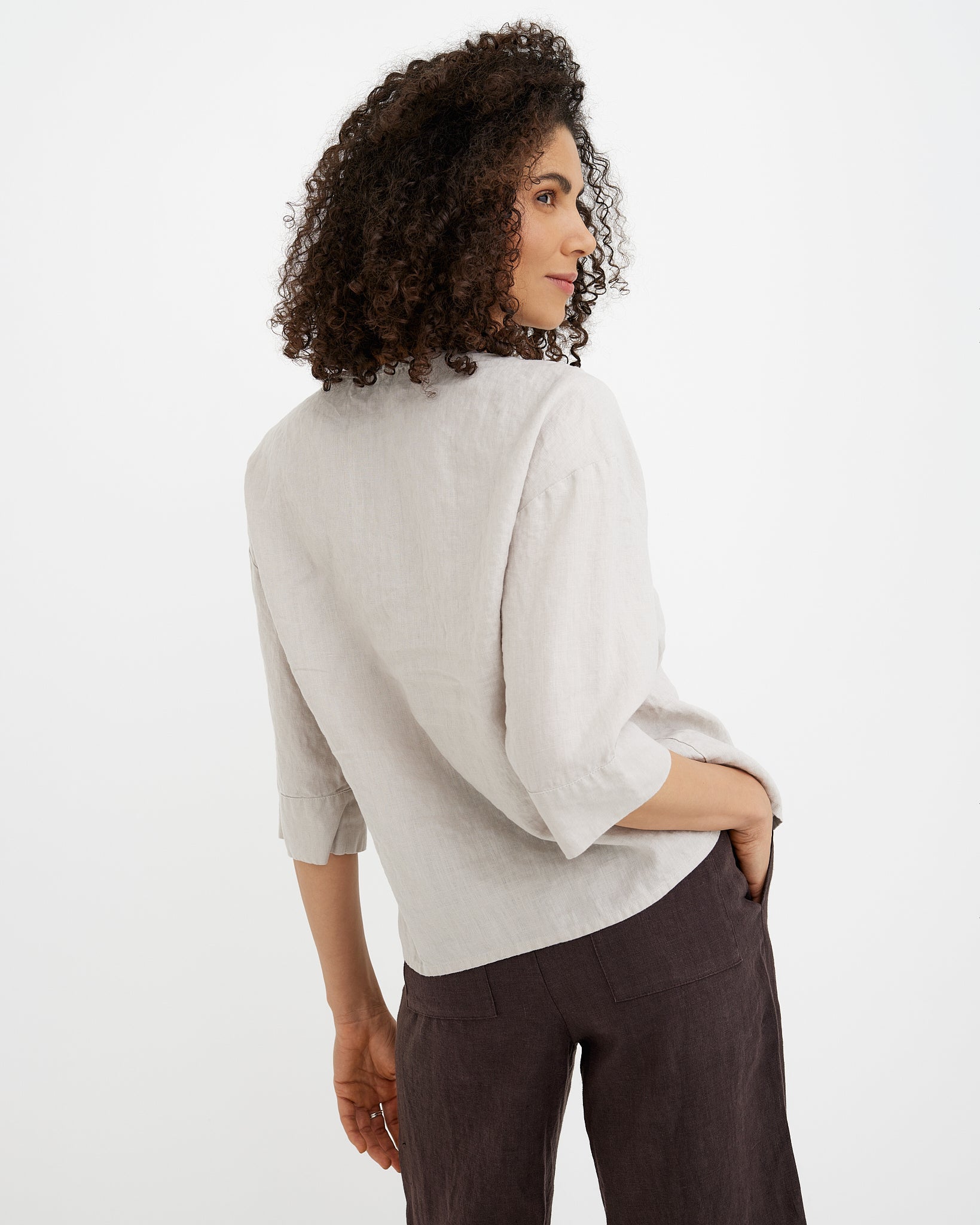 MagicLinen Natural Flax linen blouse styled with linen trousers