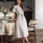 Linen wrap dress PEHOE in Natural Melange | MagicLinen modelBoxOn2