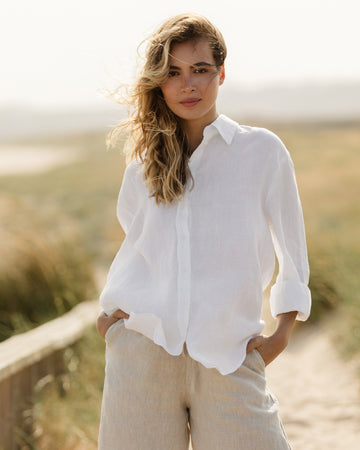 Long-Sleeve Linen Shirt CORSICA in White | MagicLinen modelBoxOn