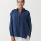 Long-Sleeve Linen Shirt ISLAY in Deep navy blue | MagicLinen modelBoxOn