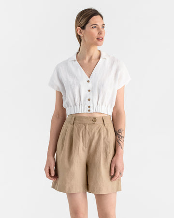 Pleated linen shorts BAGAN in Wheat - MagicLinen