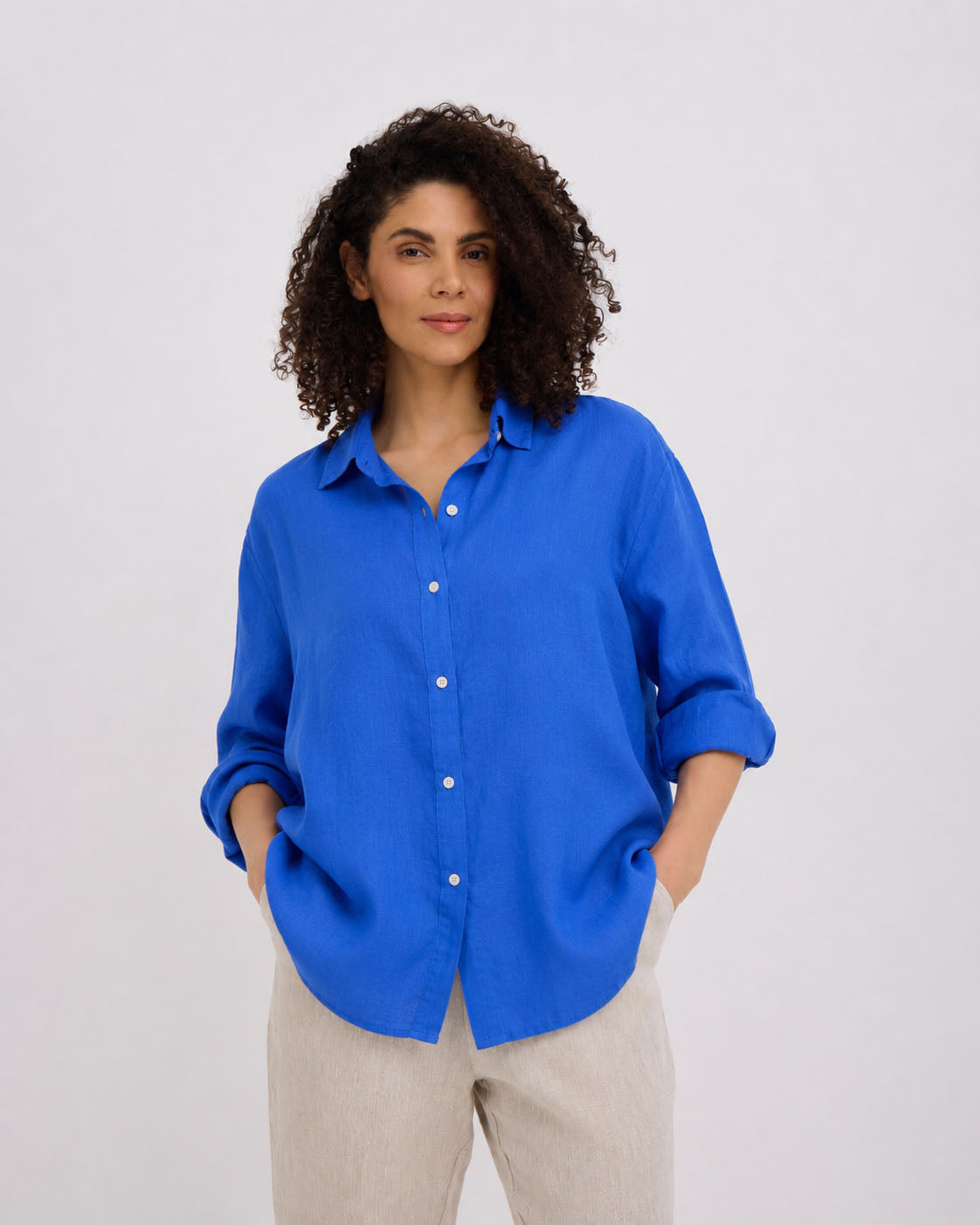 Long-Sleeve Linen Shirt ELBA in Classic blue