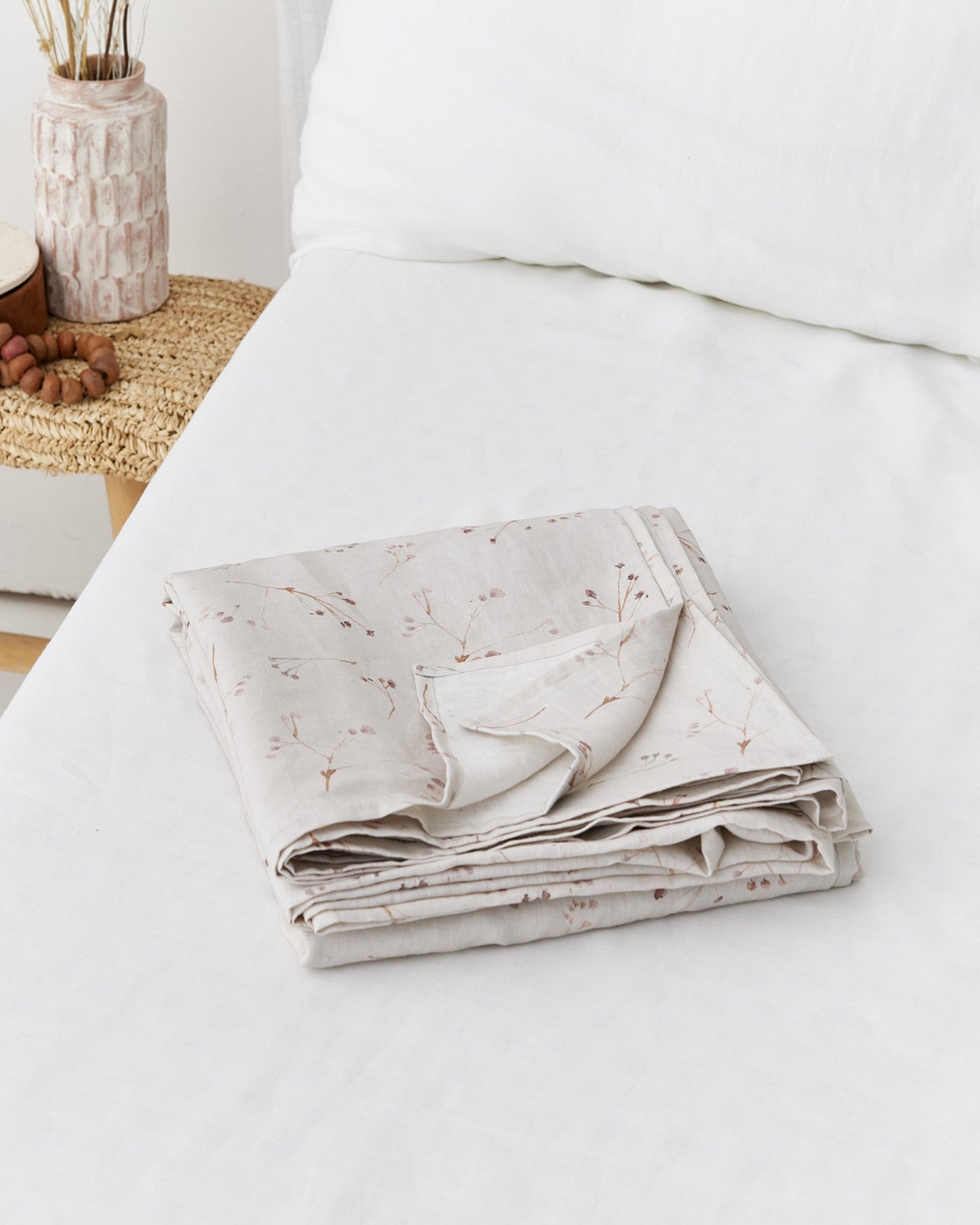Memory garden print linen flat sheet