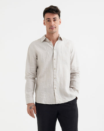 MagicLinen Natural flax Men’s Linen Shirt CHICAGO, 100% European flax linen 160 gsm plain weave modelBoxOn