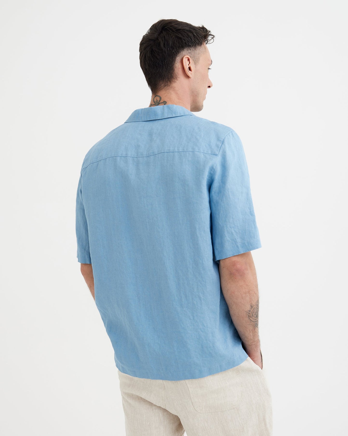 Men's Short Sleeve Linen Shirt KEY WEST in Soft blue