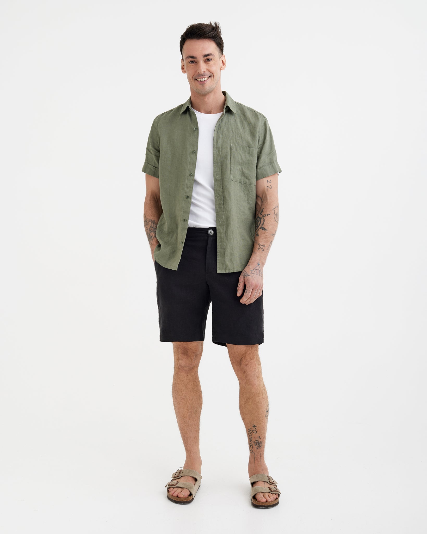 MagicLinen Black Men’s Linen Shorts MONTREAL, 100% European flax linen 180 gsm  modelBoxOn