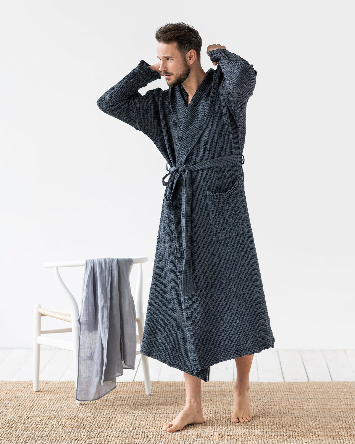 Modus Grey Robe Men's Waffle Robe in Dark gray | MagicLinen – MagicLinen Wholesale