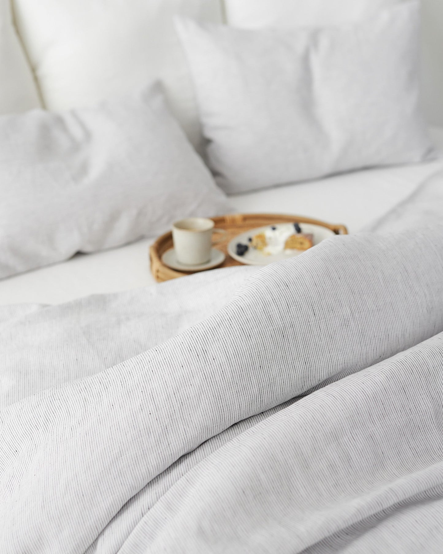 Pinstripe black linen duvet cover