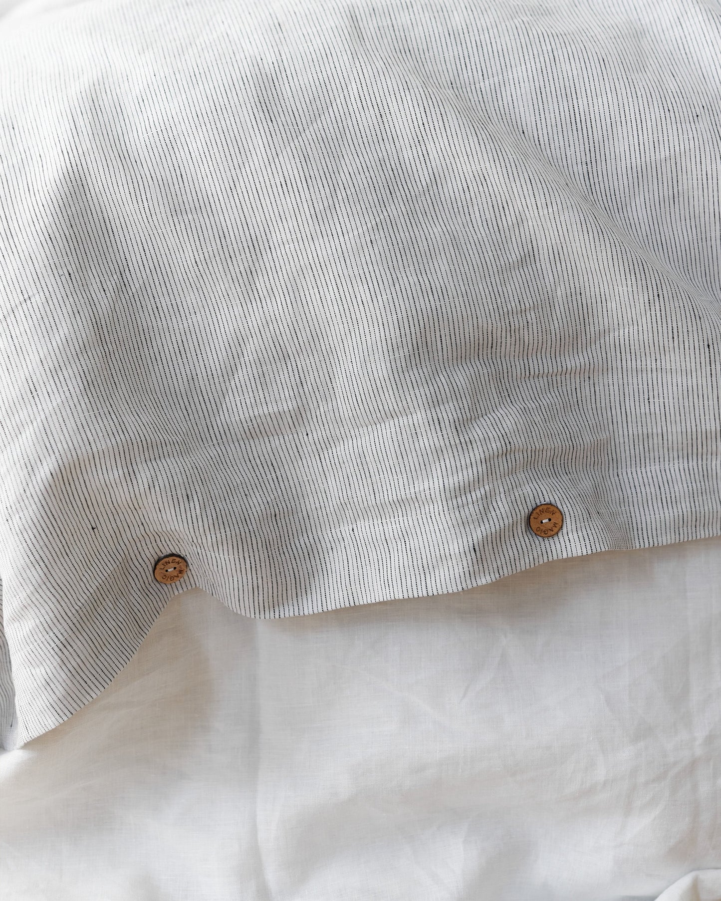Pinstripe black linen duvet cover