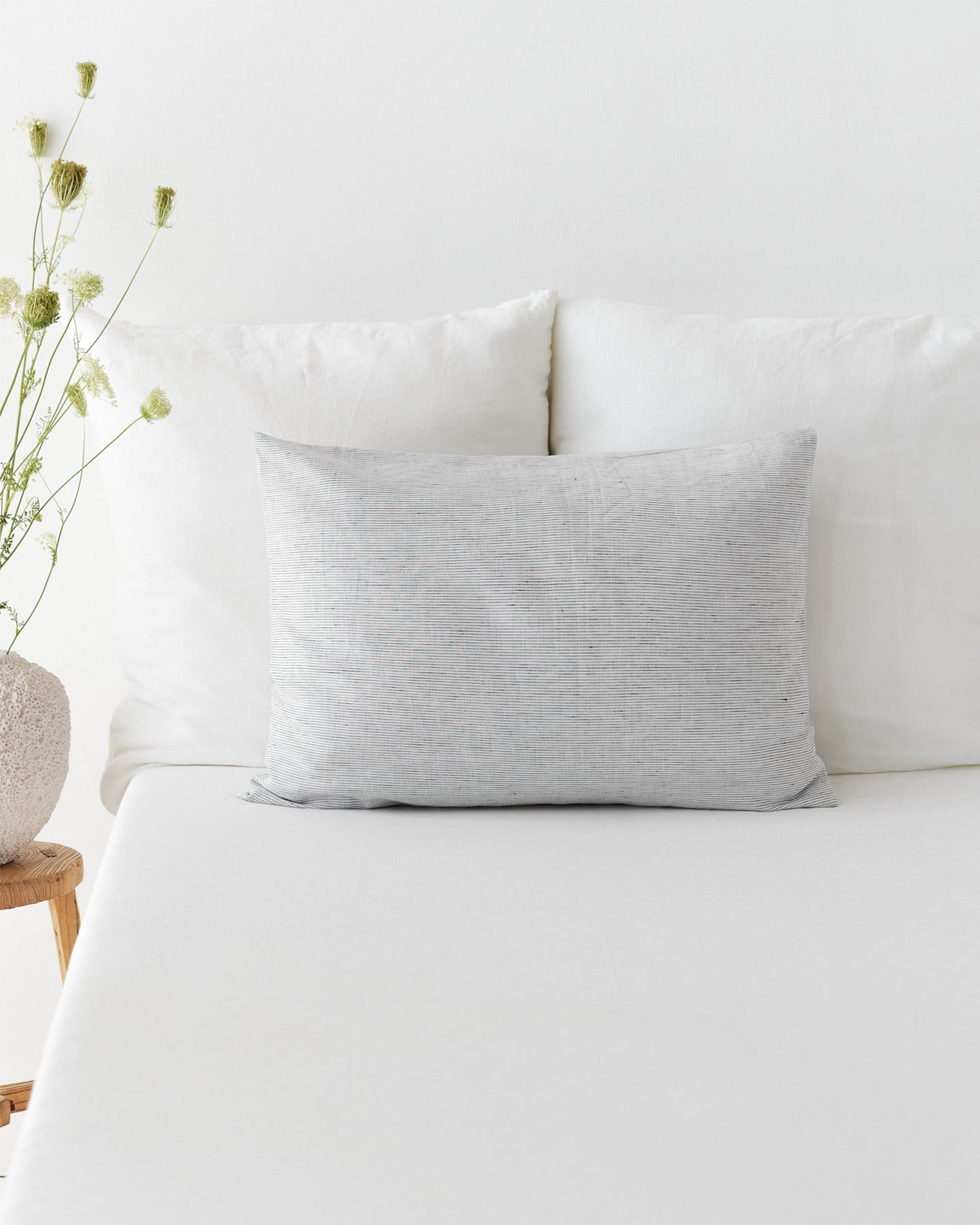 Pinstripe black linen pillowcase
