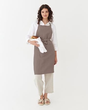 Linen Bib Apron in Mocha | MagicLinen