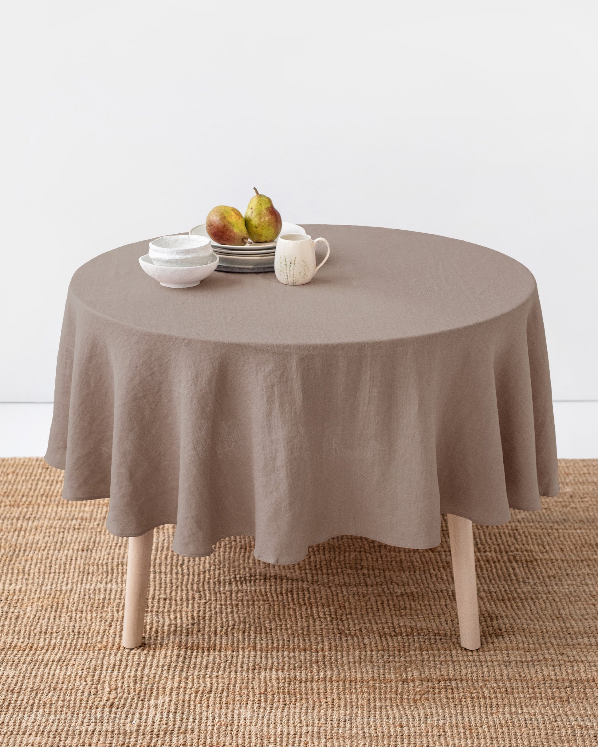 Round Linen Tablecloth in Mocha | MagicLinen