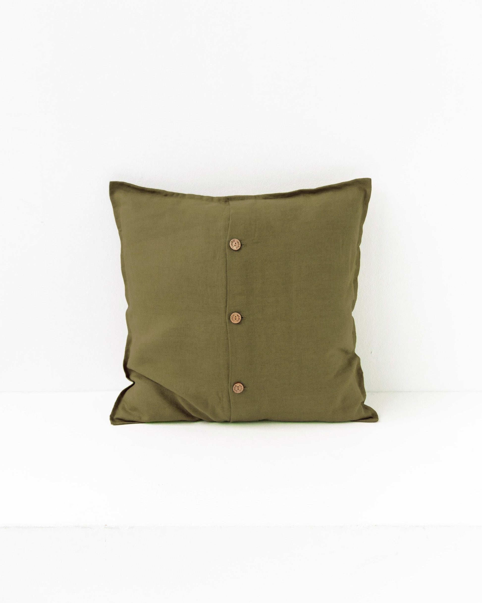 Deco Pillow Cover With Buttons in Olive green | MagicLinen
