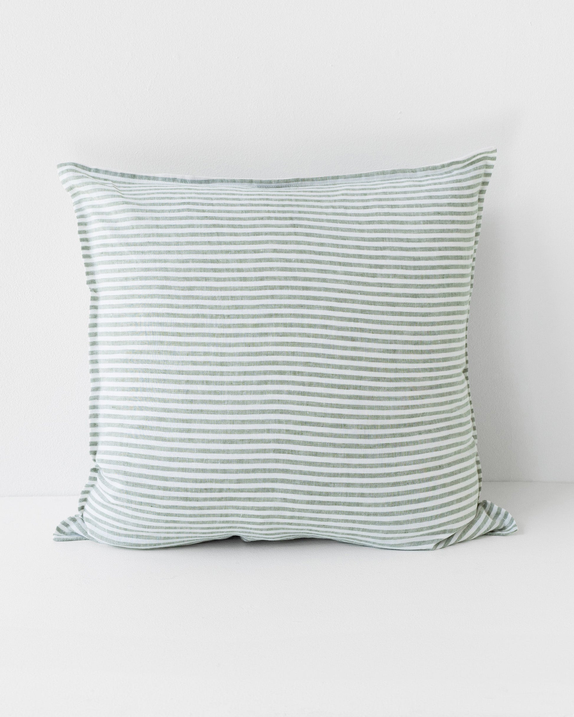 Deco Pillow Cover With Buttons in Striped in Forest Green | MagicLinen