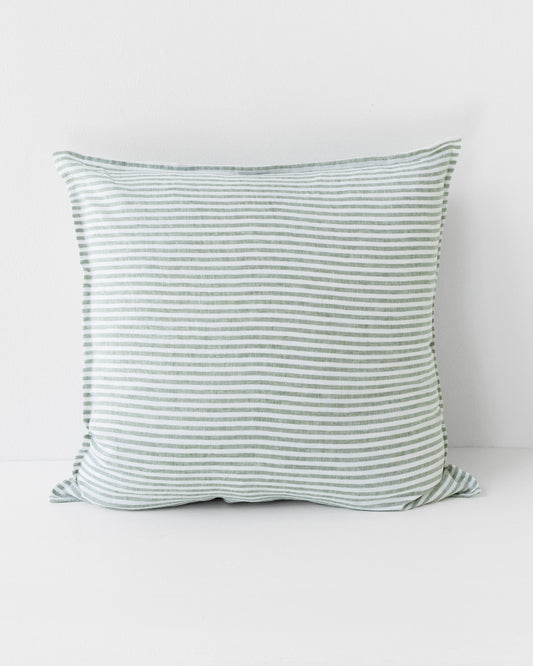 Deco Pillow Cover With Buttons in Striped in Forest Green | MagicLinen