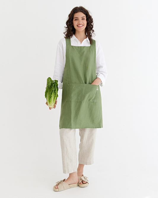 Pinafore cross-back linen apron in Various colors