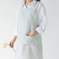 Pinafore cross-back linen apron in Striped in Forest green | MagicLinen
