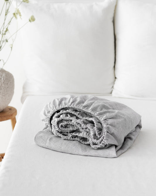 Pinstripe black linen fitted sheet