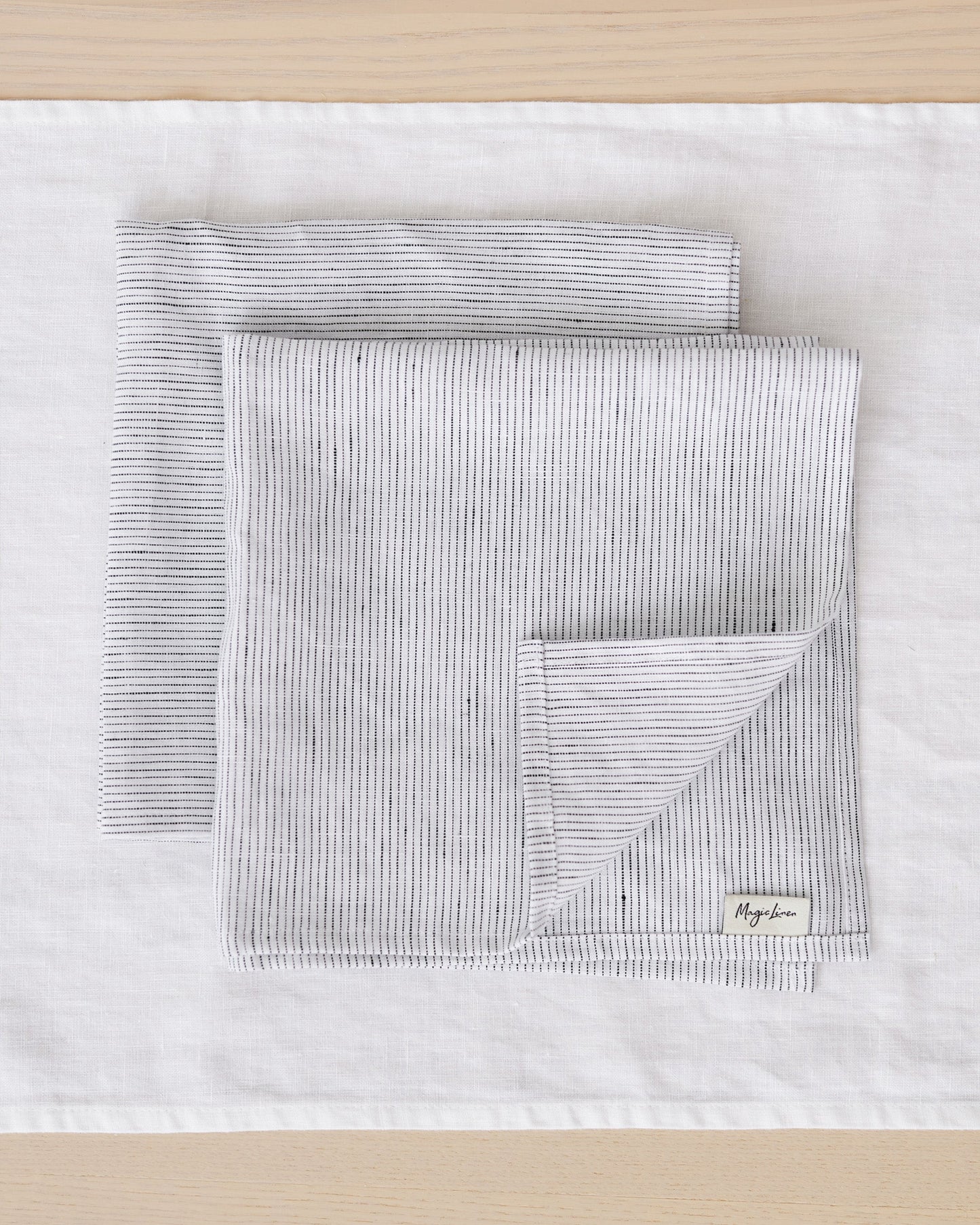 Pinstripe black linen napkin set of 2
