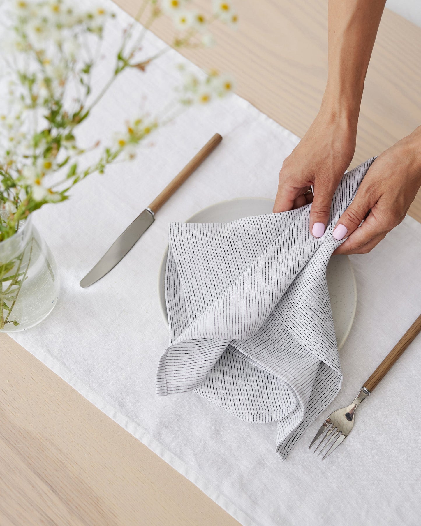 Pinstripe black linen napkin set of 2