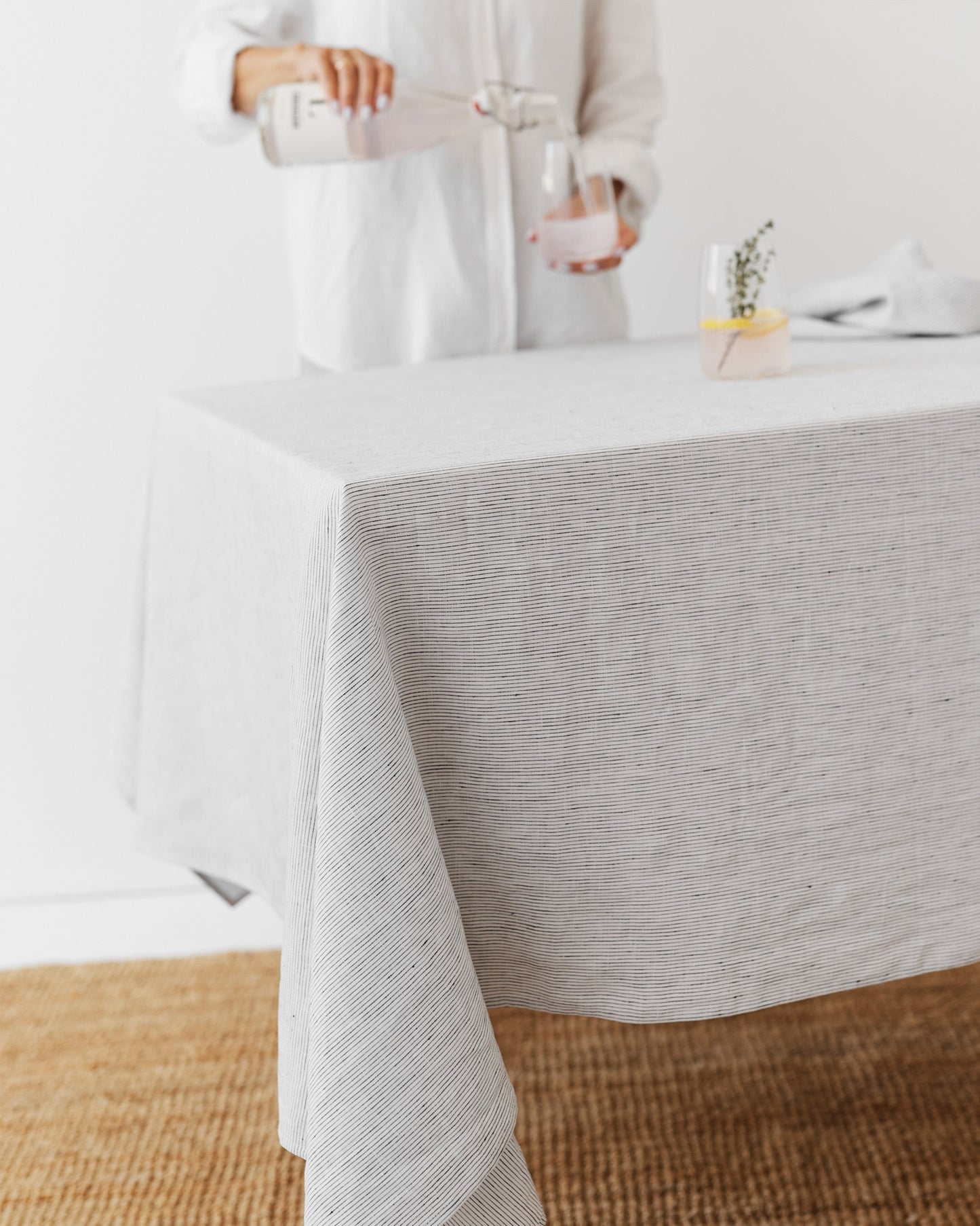 Pinstripe black Linen tablecloth