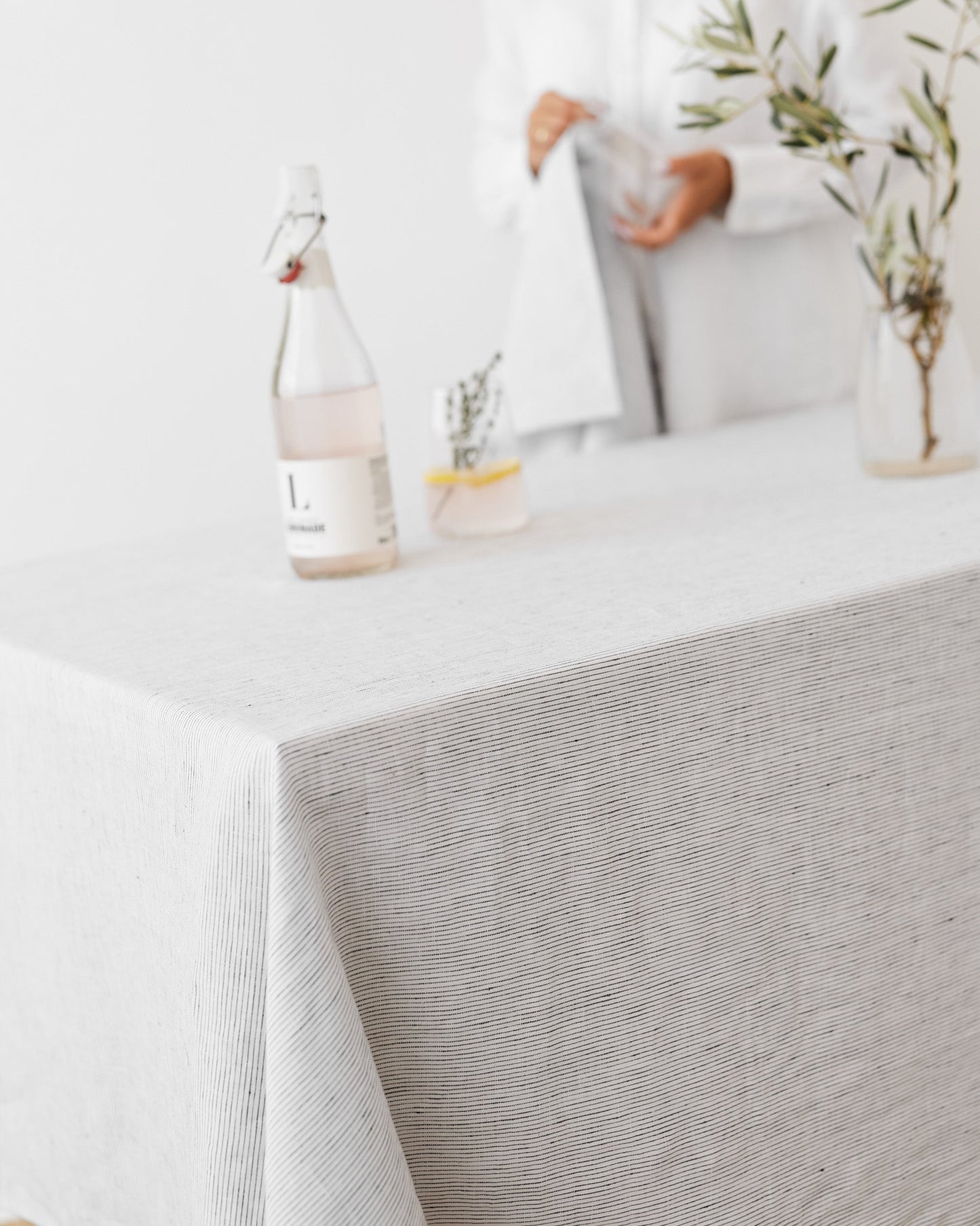Pinstripe black Linen tablecloth