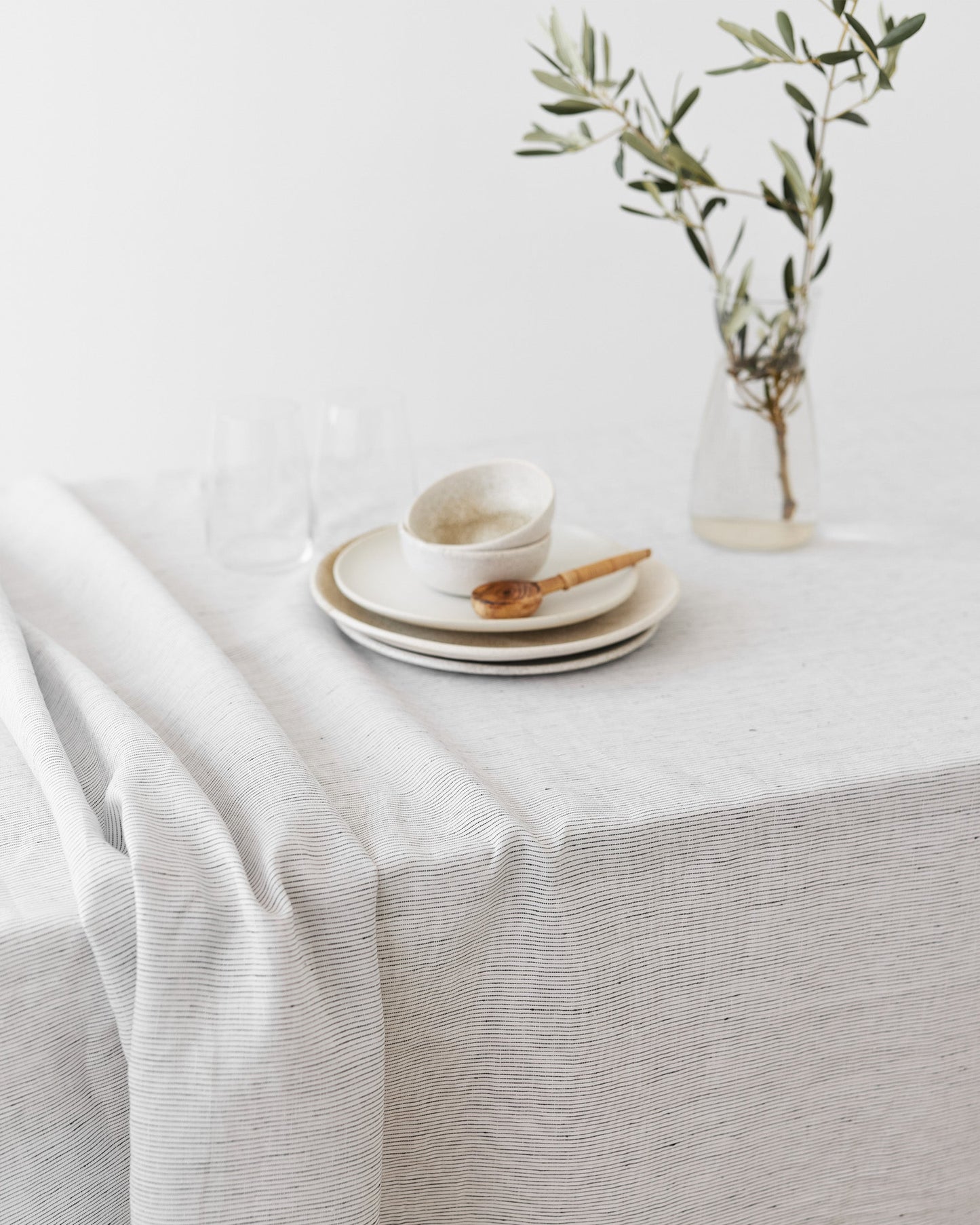 Pinstripe black Linen tablecloth
