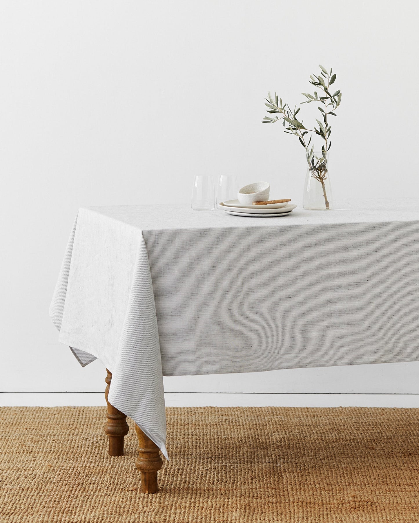 Pinstripe black Linen tablecloth